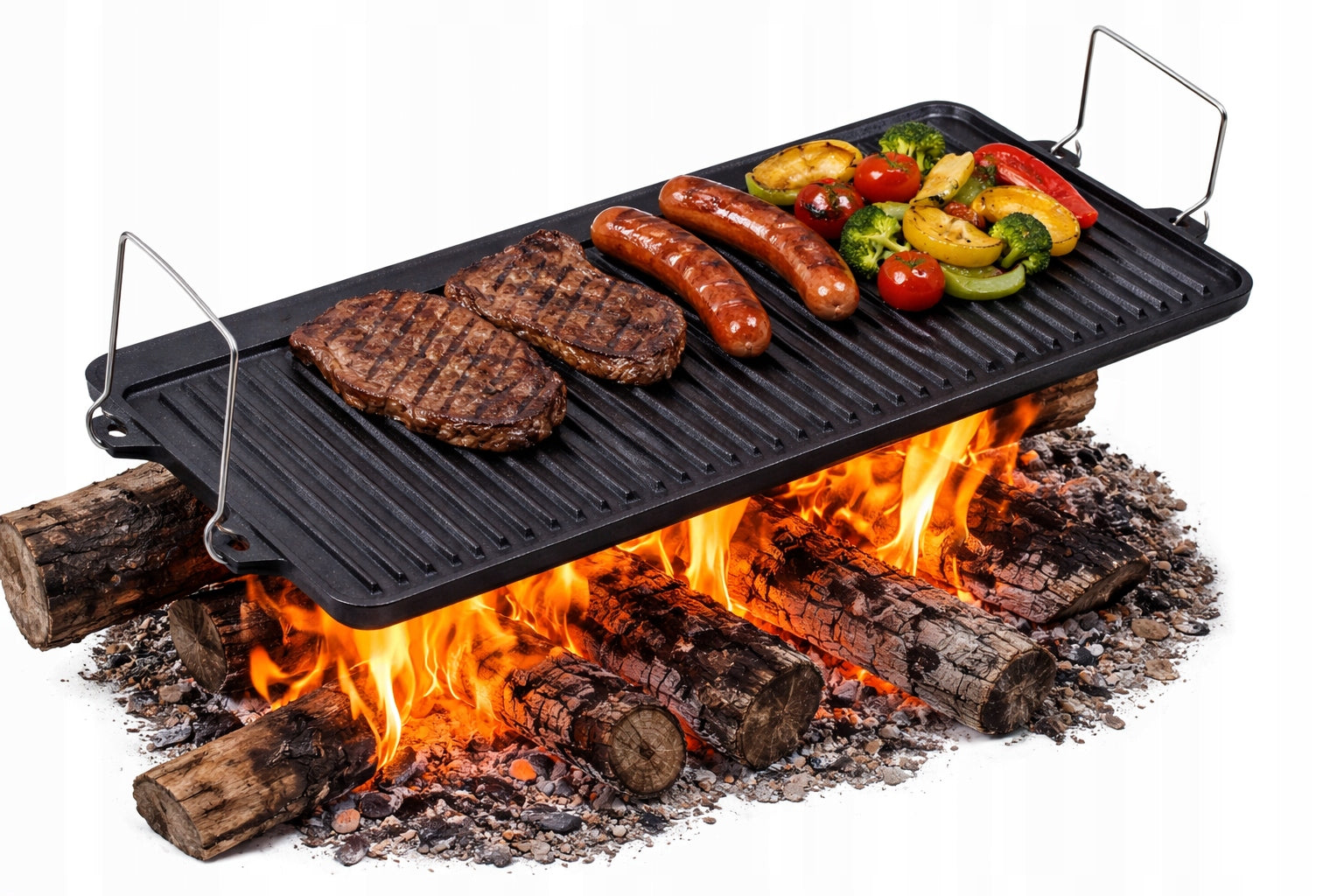 CAST IRON DOUBLE-SIDED GRILL GRATE 52 x 25cm Grill Pan for Fire Pit Packaging status original