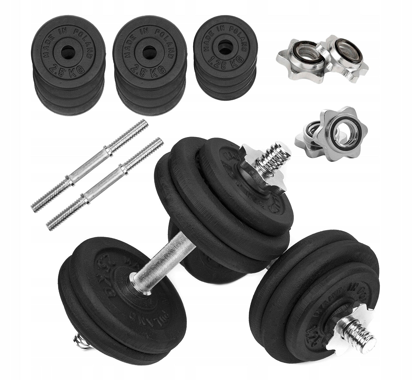 CAST IRON DUMBBELLS adjustable 2x15kg griffins 28mm plates exercise set 30kg