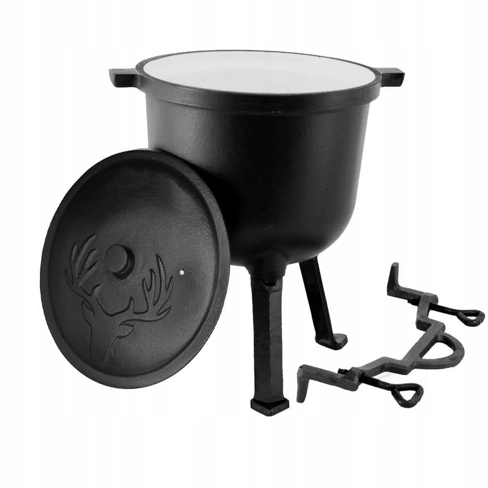CAST IRON ENAMELLED HUNGARIAN HUNTING POT 10L FOR BONFIRE GRILL
