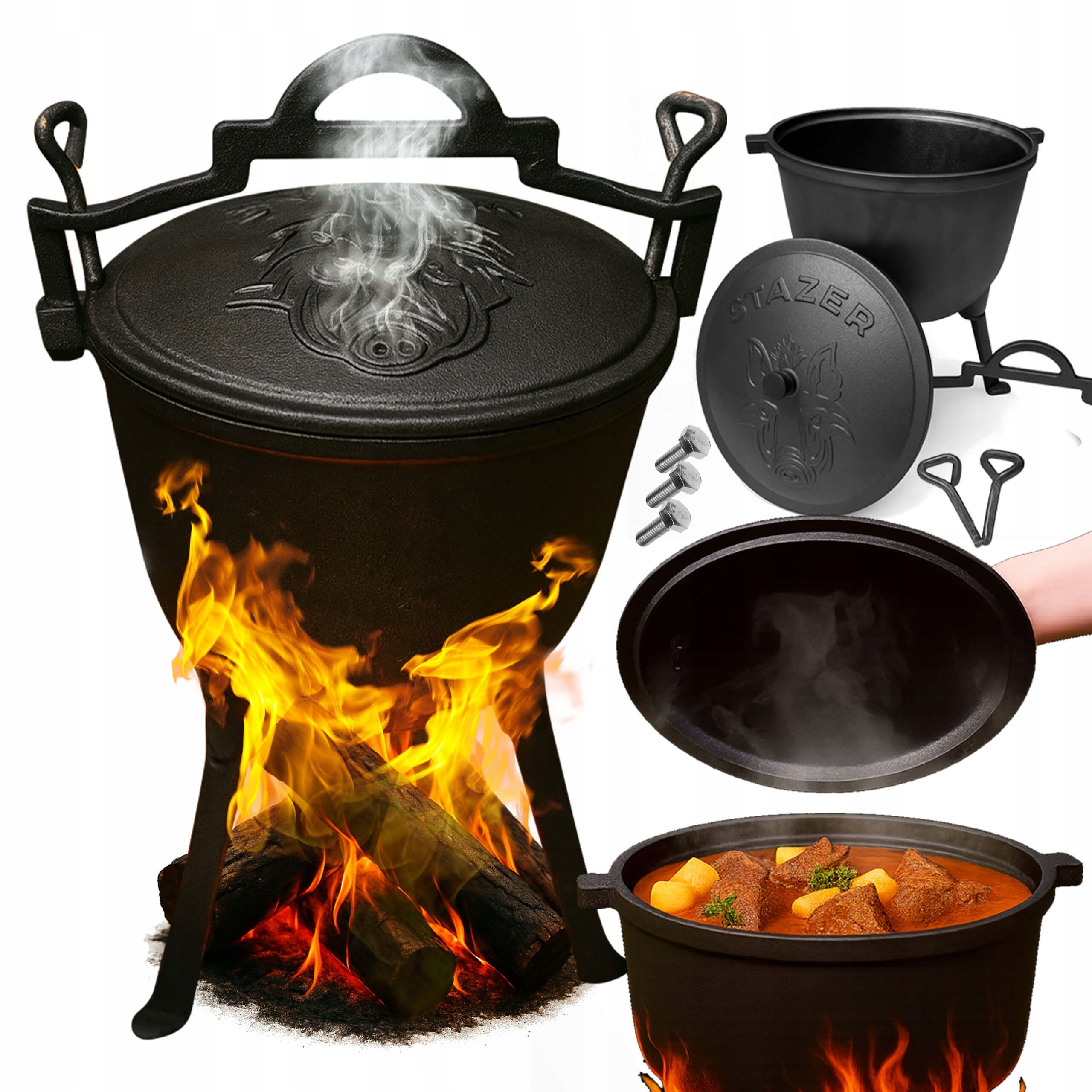 CAST IRON HUNGARIAN HUNTING POT FOR ROASTS 8L FIREPLACE GRILL