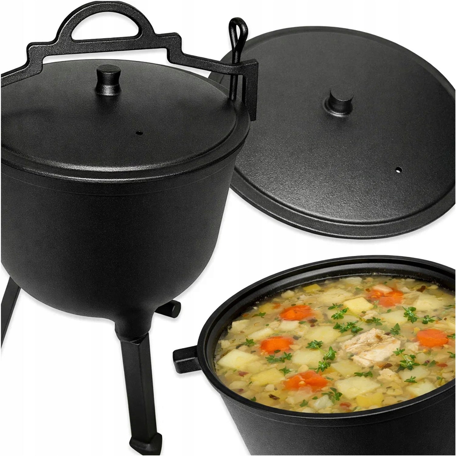 CAST IRON POT HUNGARIAN HUNTING FOR GRILL FIREPLACE ROASTS 8L Manufacturer code KOCIOŁEK ŻELIWNY NA OGNISKO 8L MEMFLOW