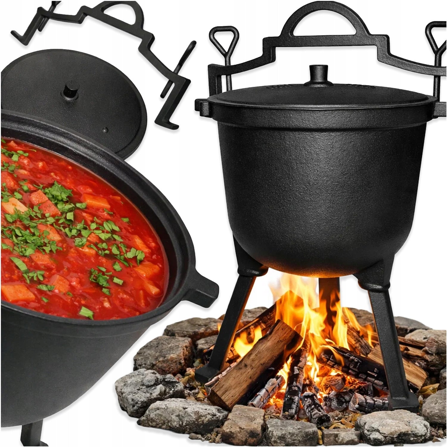 CAST IRON POT HUNGARIAN HUNTING FOR GRILL FIREPLACE ROASTS 8L
