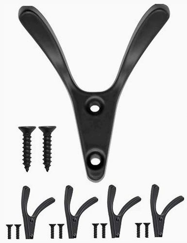 CAST IRON WALL HOOKS MASSIVE DOUBLE FOR TOWEL CLOTHES SET OF 4