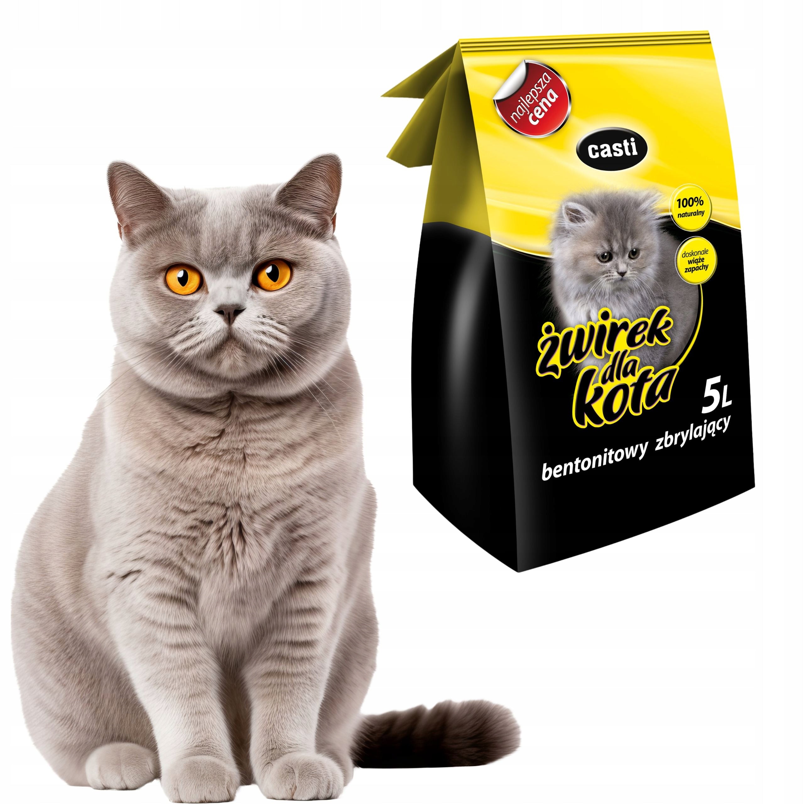 CASTI CAT LITTER BENTONITE CLUMPING UNSCENTED FOR LITTER BOX 5 L Volume 5 l