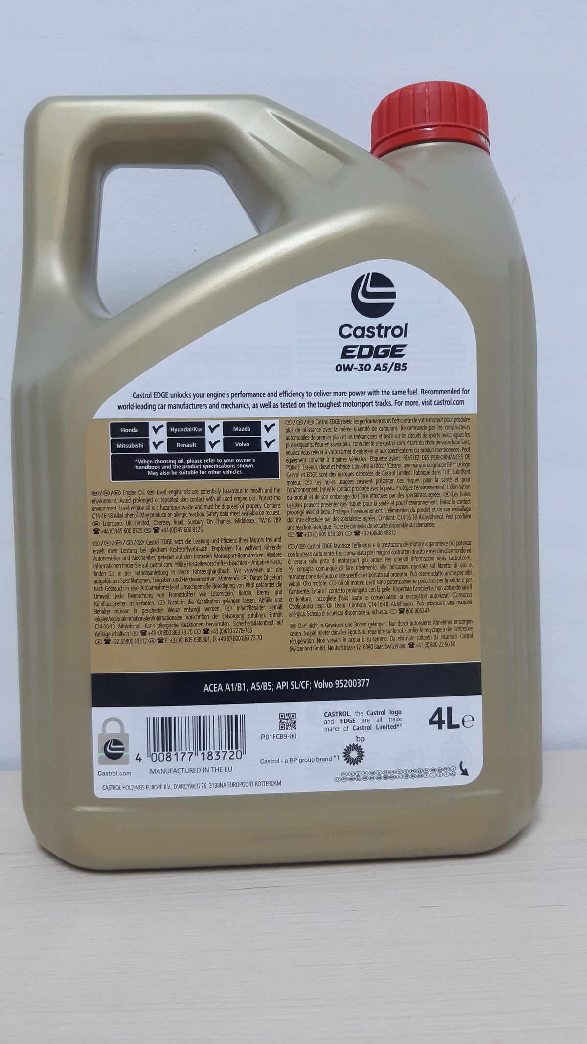 CASTROL EDGE TITANIUM 0W-30 A5/B5 4L Manufacturer code 1533EB