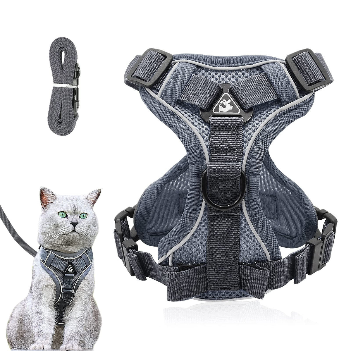 CAT AND DOG HARNESS ADJUSTABLE GREY SIZE L LEASH INCLUDED