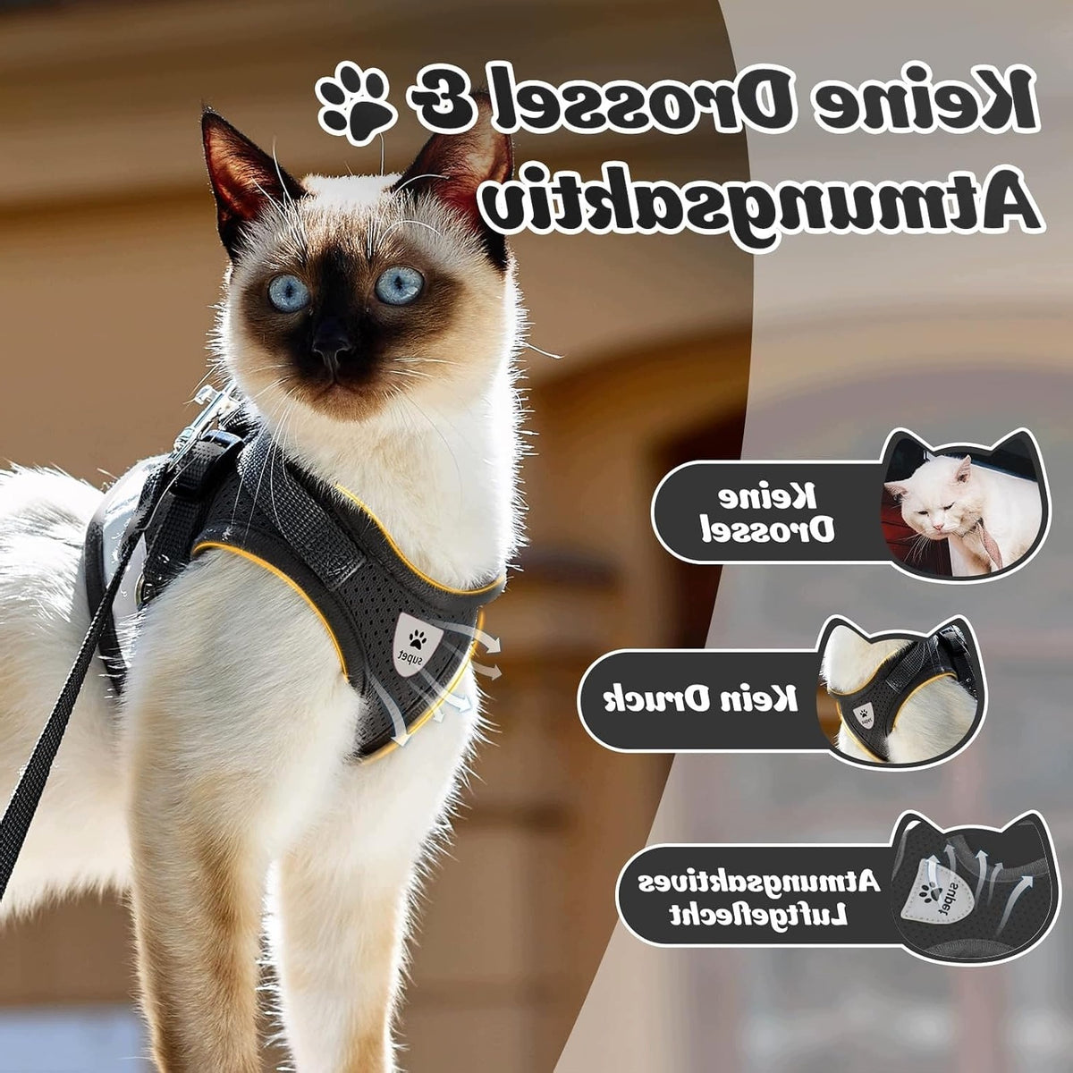 CAT AND DOG HARNESS SIZE S SOFT VEST BLACK REFLECTIVE