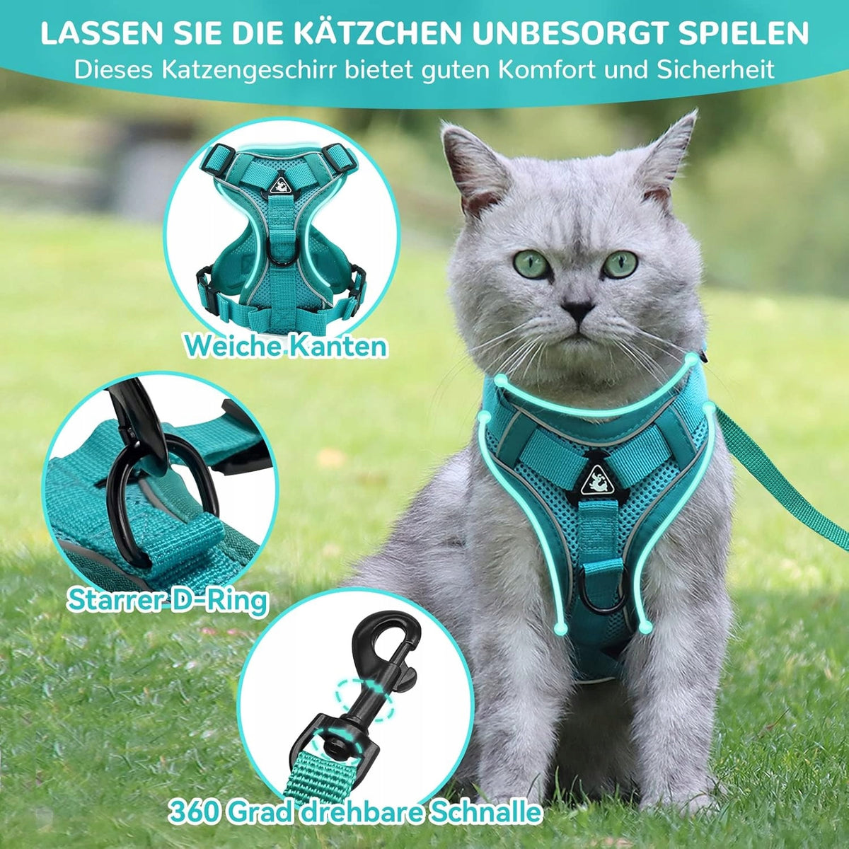CAT AND DOG HARNESS WITH LEASH ADJUSTABLE REFLECTIVE BREATHABLE EAN (GTIN) 5906958028330