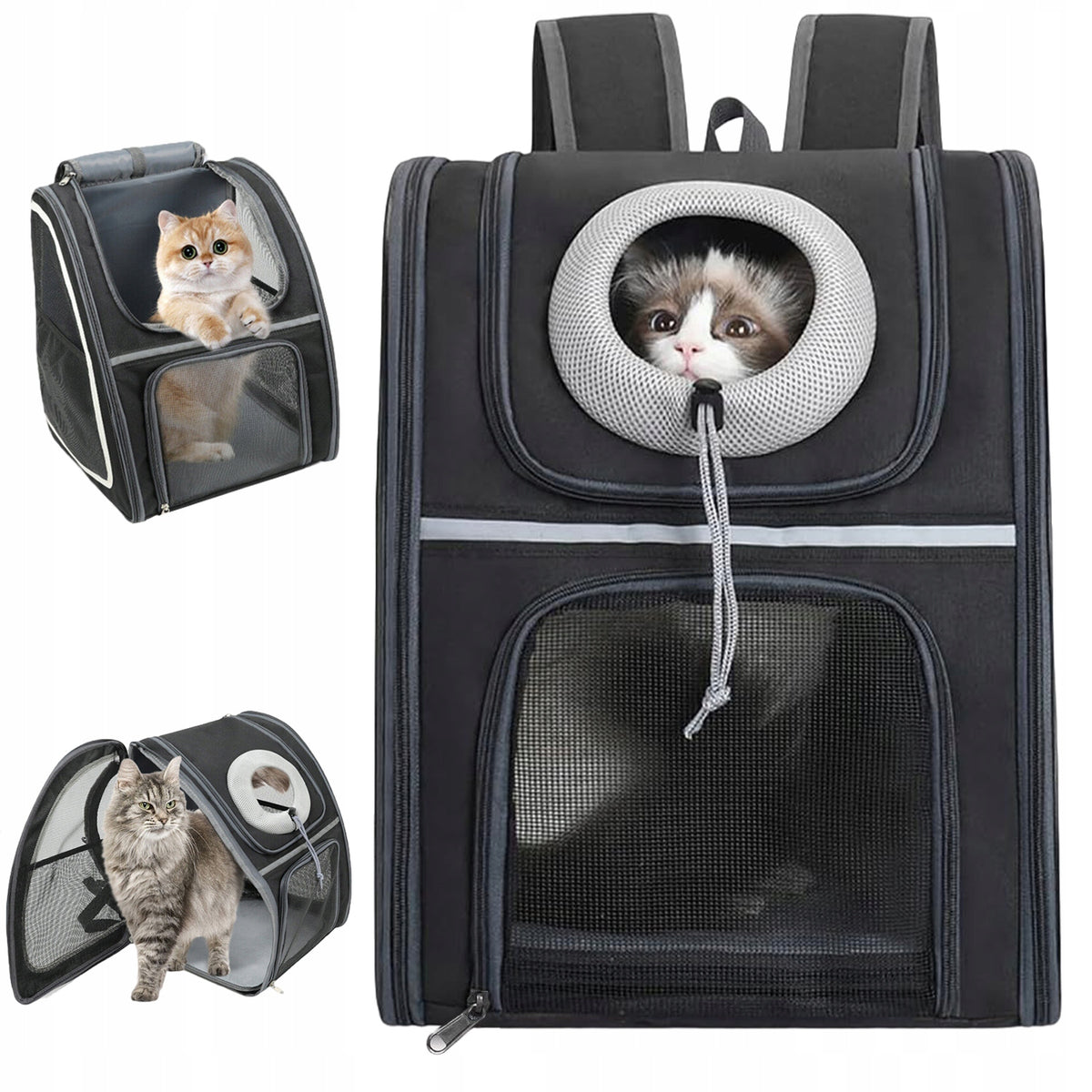 CAT BACKPACK DOG TRANSPORTER CARRIER BAG FOR ANIMALS UP TO 9KG BLACK