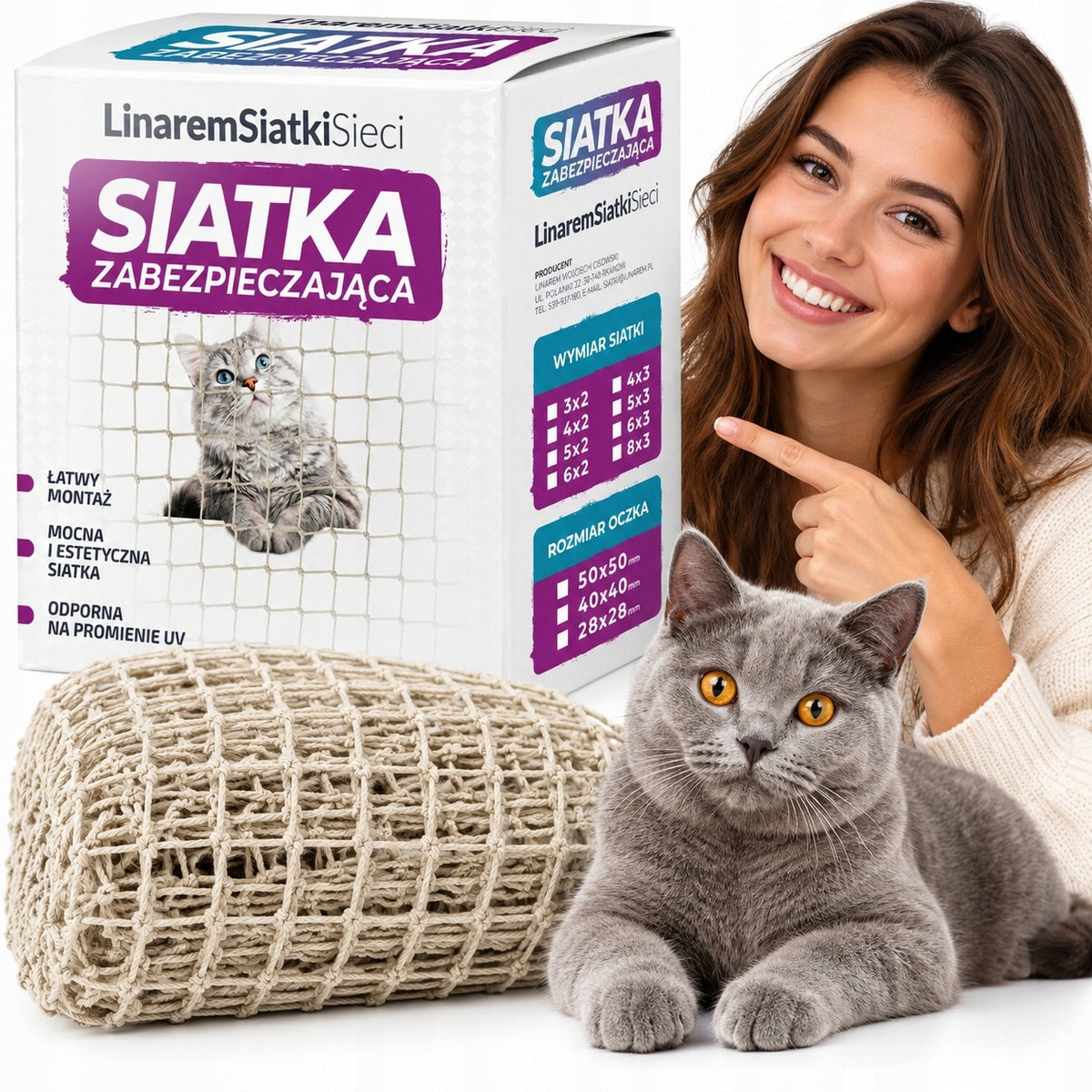 CAT BALCONY NET 8X3 LINAREM SIATKISIECI WITHOUT DRILLING