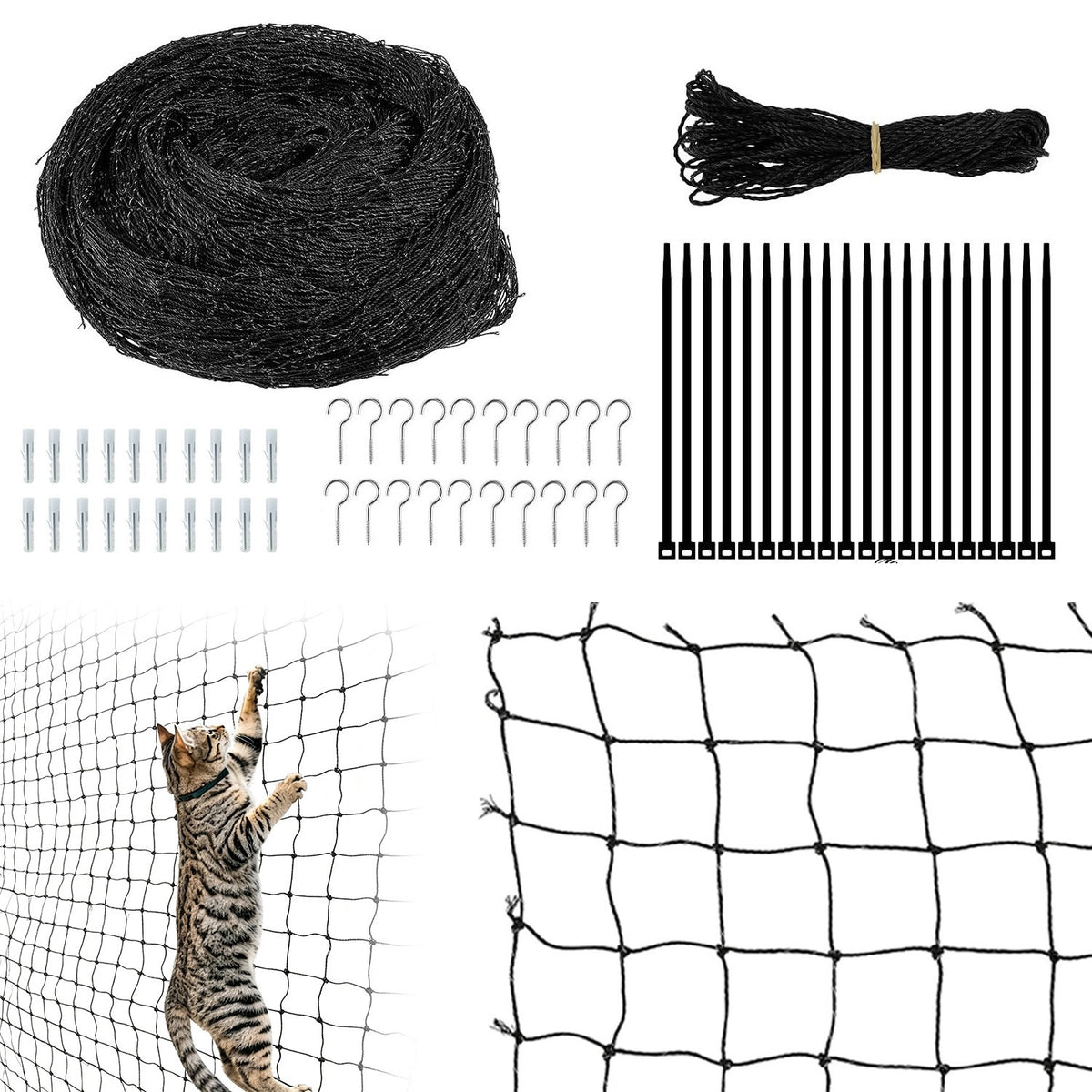 CAT BALCONY NET SET FOR STAIRS BALUSTRADE TERRACE BLACK 8X3M
