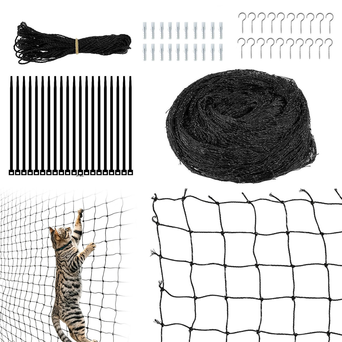 CAT BALCONY NET SET FOR STAIRS BALUSTRADE TERRACE BLACK 8X3M