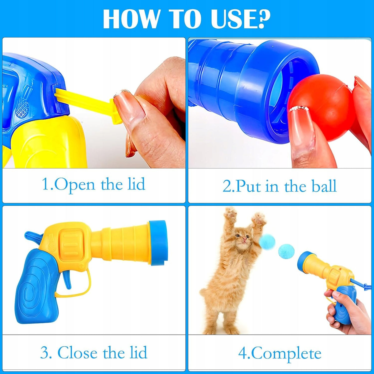 CAT BALL GUN 2 PCS FELT BALLS 100 PCS INTERACTIVE Manufacturer code PISTOLET DO PIŁEK DLA KOTÓW 2 SZT KULEK FILCO