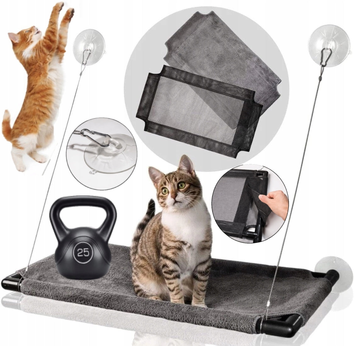 CAT BED 25kg SWING HANGING HAMMOCK WINDOW MOUNTED 67x40cm