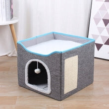 CAT BED BOOTH COTTAGE FOLDING SCRATCHING POST WITH BALL FOR PLAY GREY Manufacturer code 726112