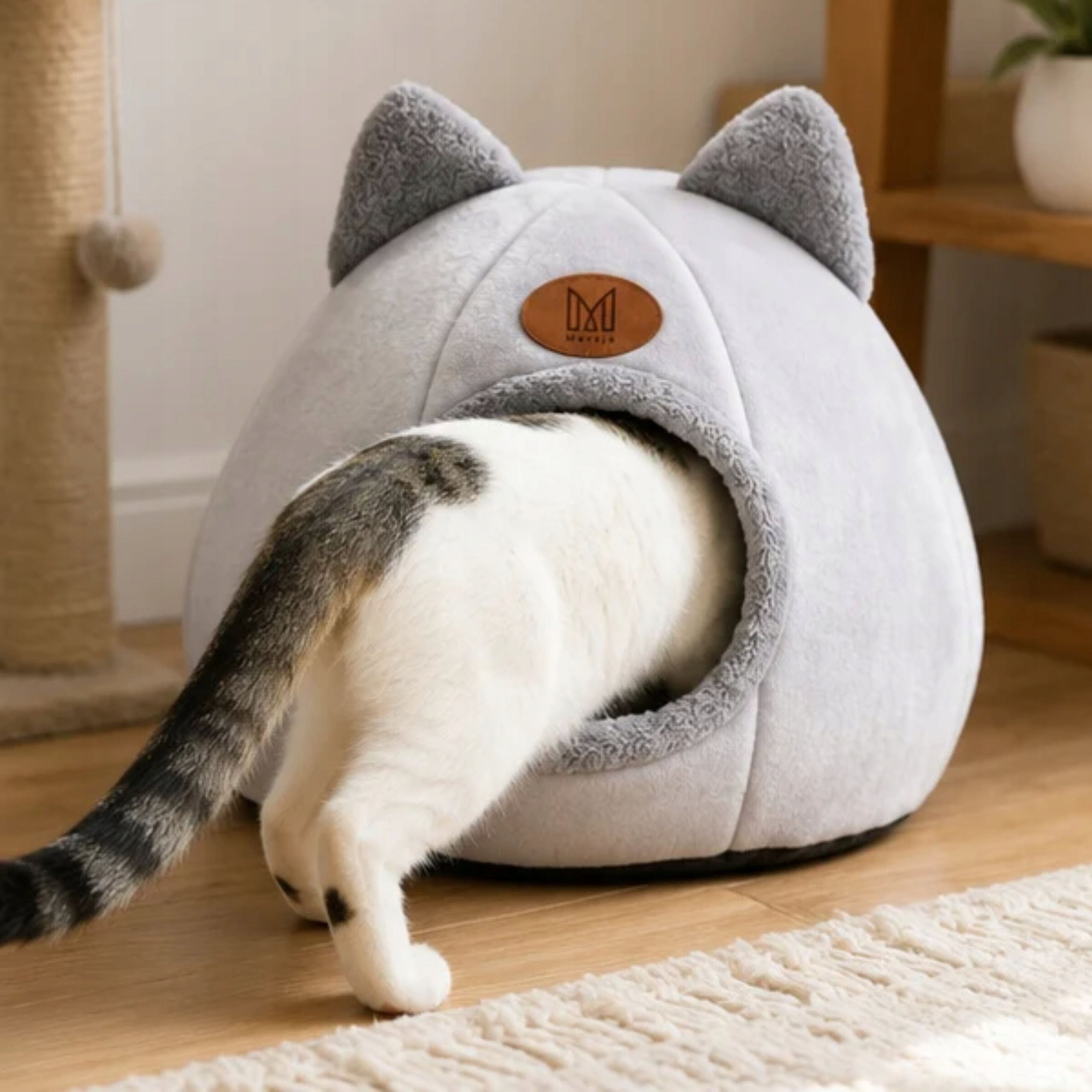 CAT BED COTTAGE BOOTH PLUSH SOFT BEDDING Color gray