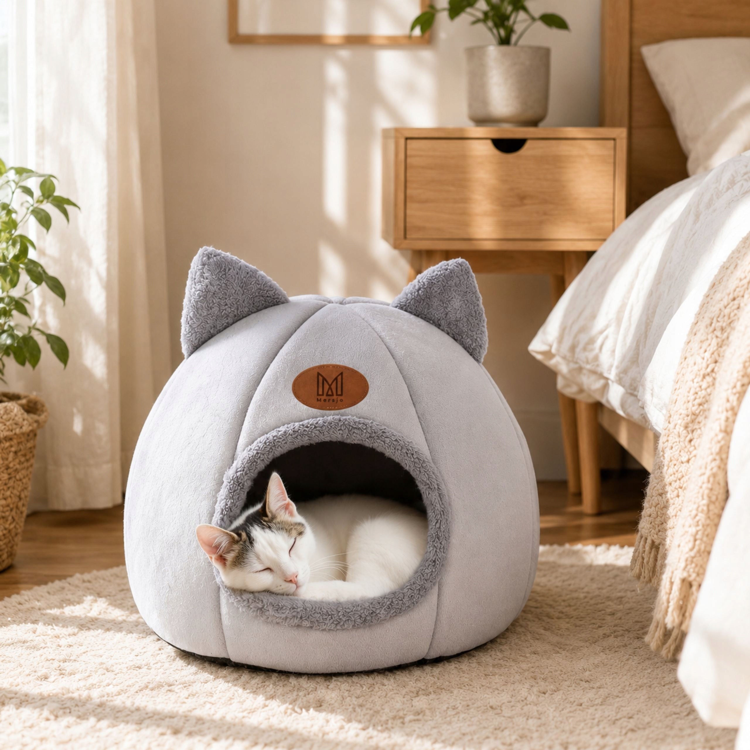 CAT BED COTTAGE BOOTH PLUSH SOFT BEDDING Length 35.99 cm