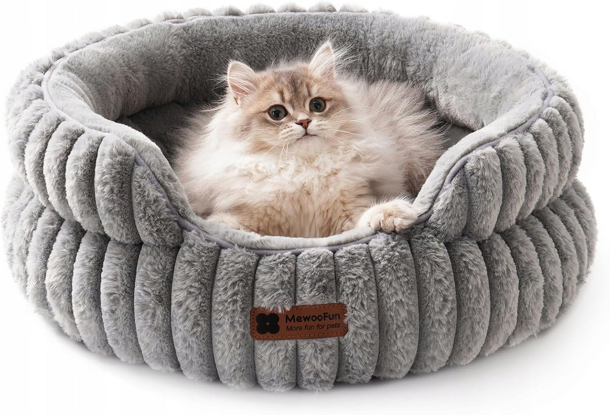 CAT BED ROUND SOFT WASHABLE CALMING UP TO 5 KG GREY