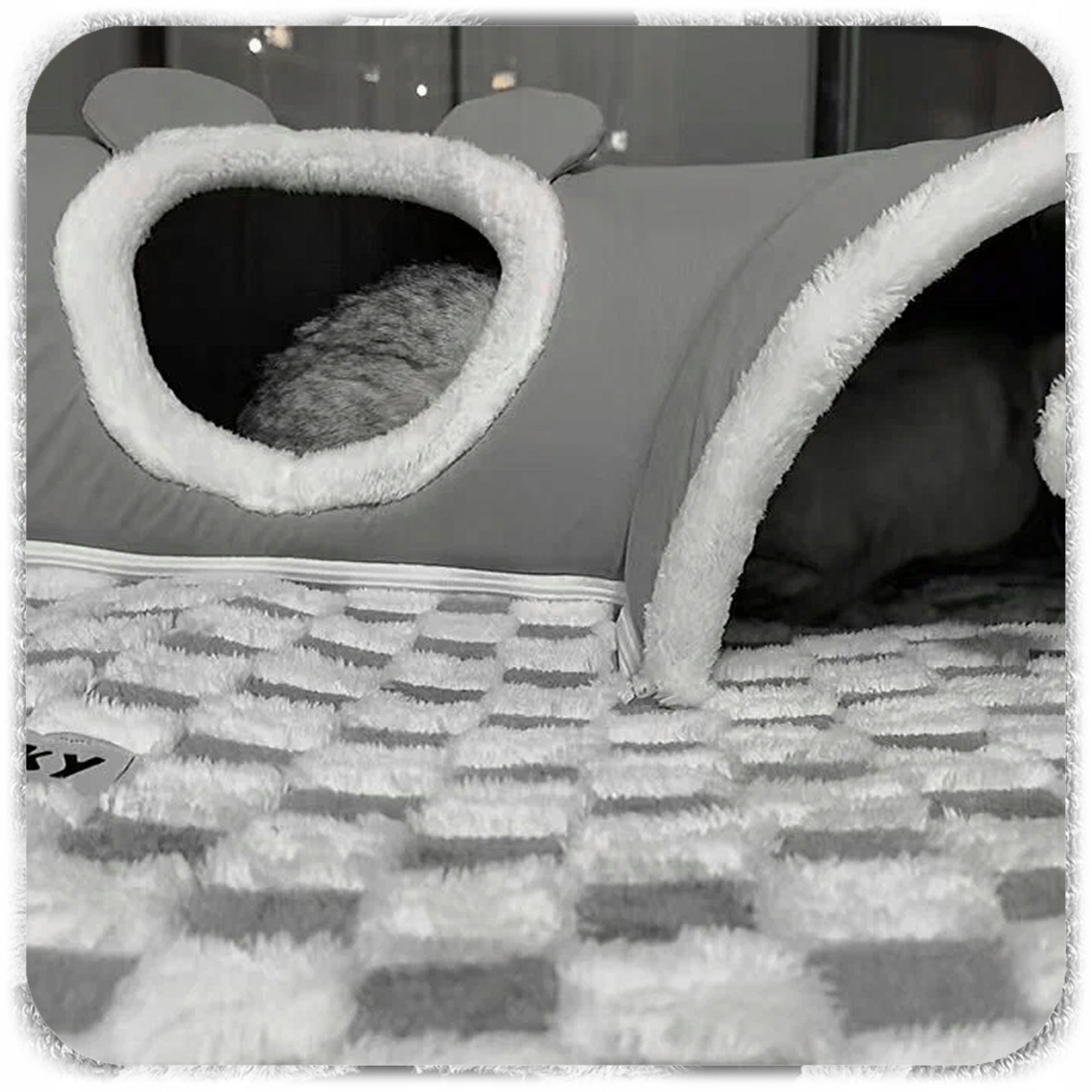 CAT BED WITH TUNNEL 2IN1 PLUSH CHESSBOARD GREY XXL 86x70x26 Brand no brand