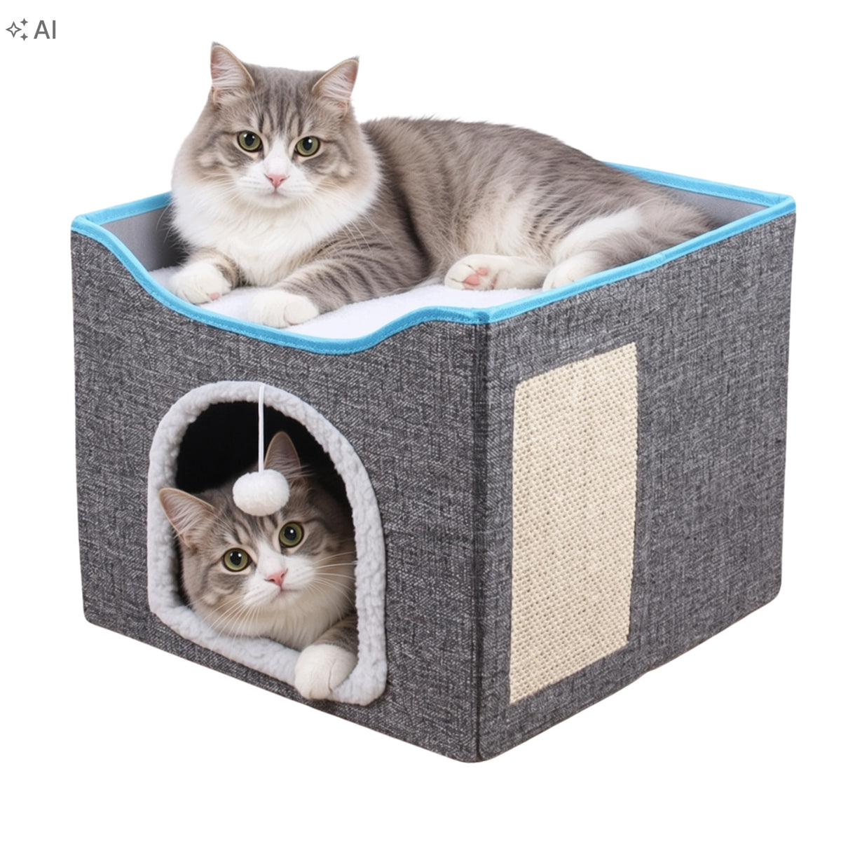 CAT BED booth folding two levels soft padding with scratching post