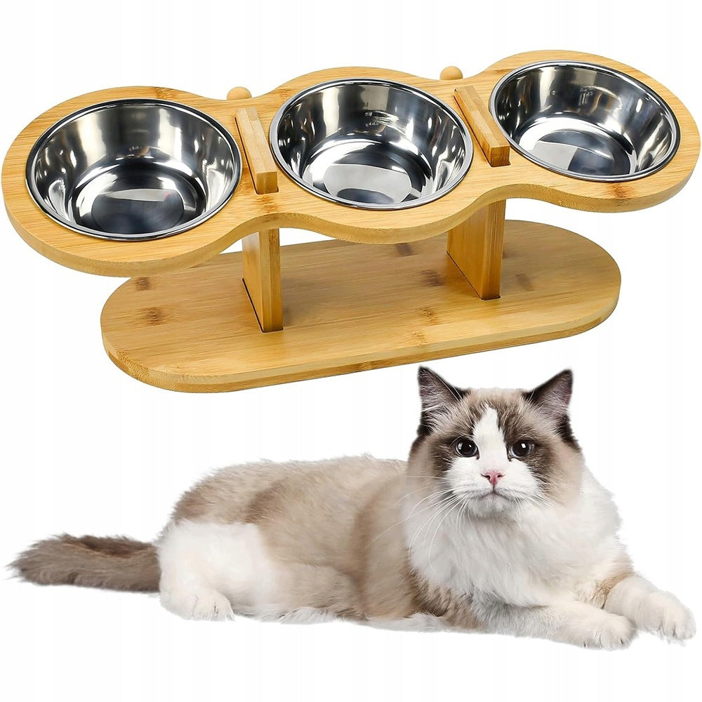 CAT BOWL ON STAND ADJUSTABLE HEIGHT TRIPLE NON-SLIP