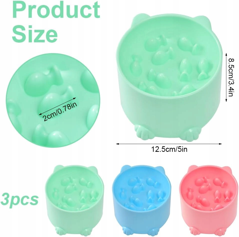 CAT BOWL RAISED SLOW FEEDER 3 PIECES IN COLORS Brand TOP