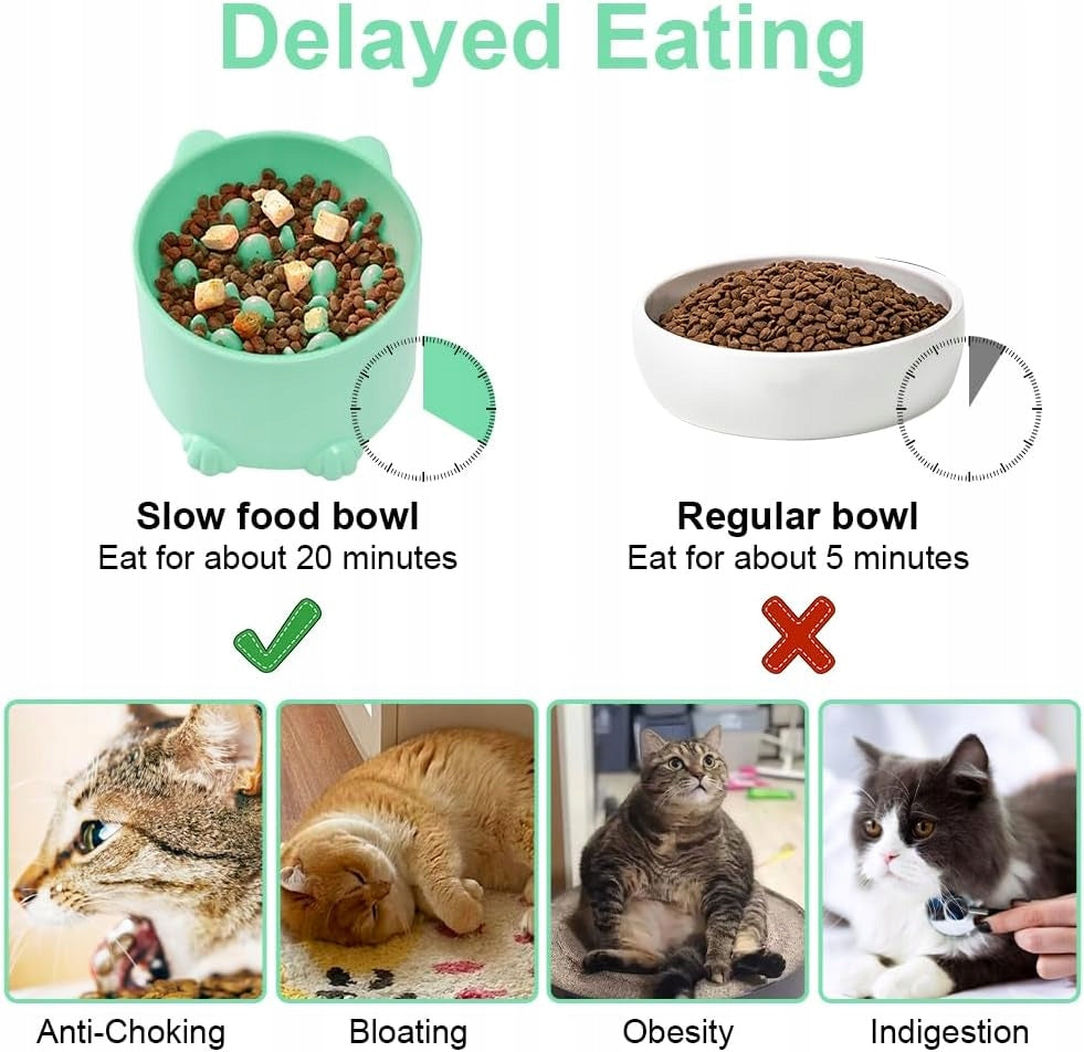 CAT BOWL RAISED SLOW FEEDER 3 PIECES IN COLORS Kind three feeding bowls set