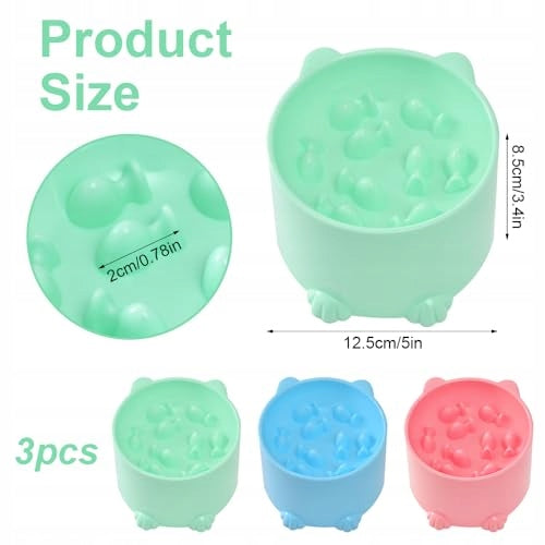 CAT BOWL SLOW FEEDER ELEVATED PP SET OF 3 PIECES GIFT Brand no brand