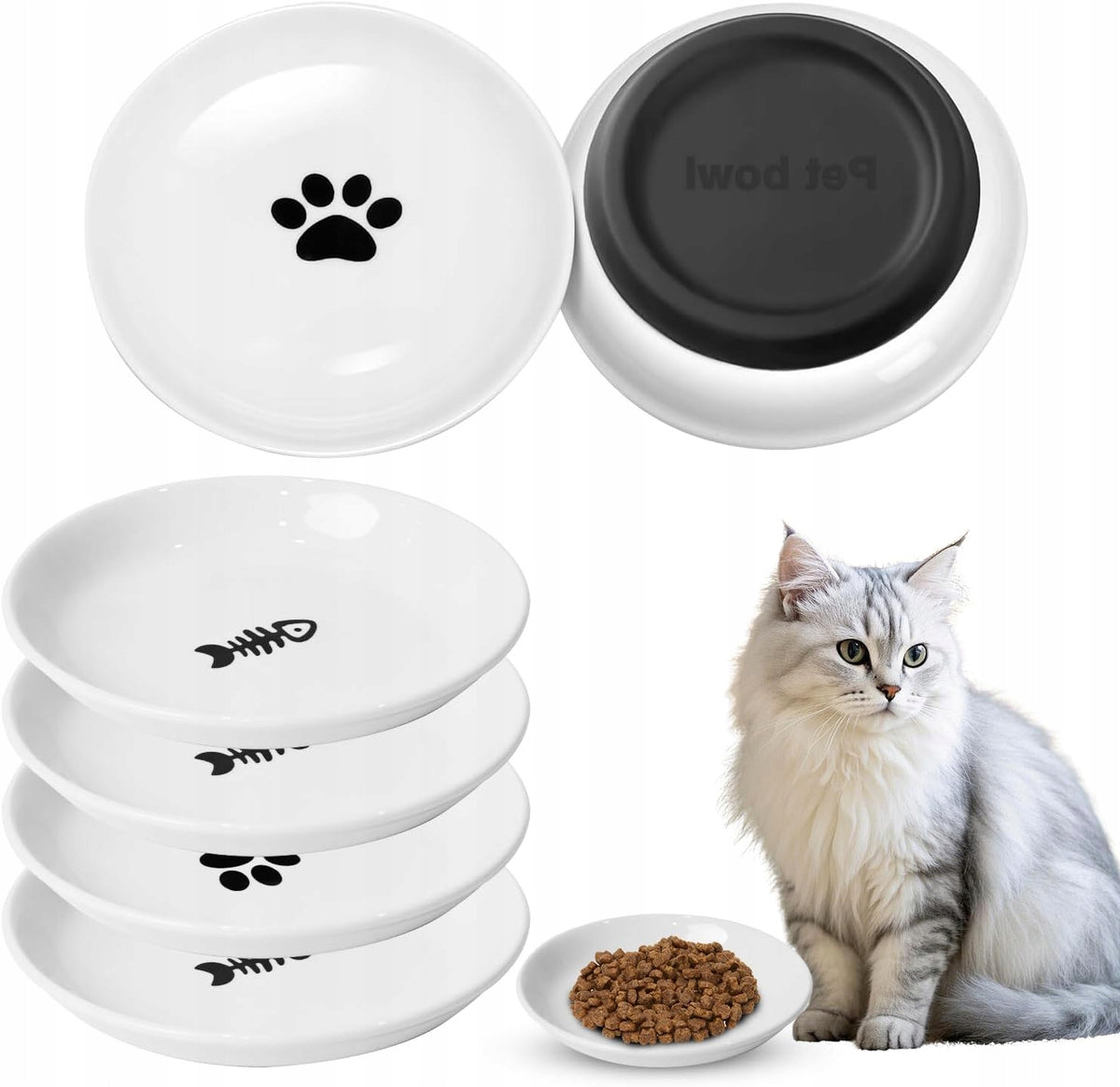 CAT BOWLS 6 PCS FLAT CERAMIC WITH SILICONE BOTTOM