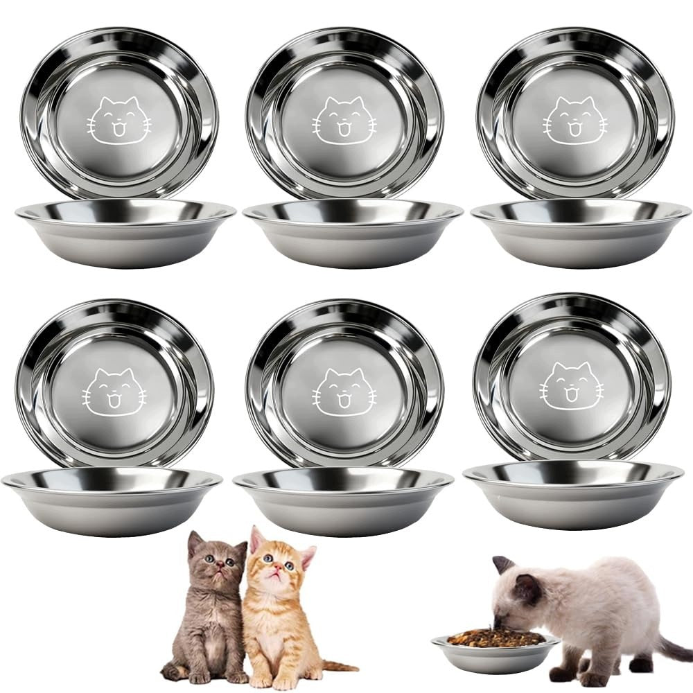 CAT BOWLS 6 PCS STAINLESS STEEL 304 SHALLOW WIDE 14 CM