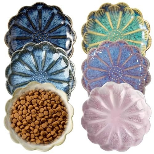 CAT BOWLS CERAMIC COLORFUL FLAT SET OF 6 PCS FOR HOME Brand no brand