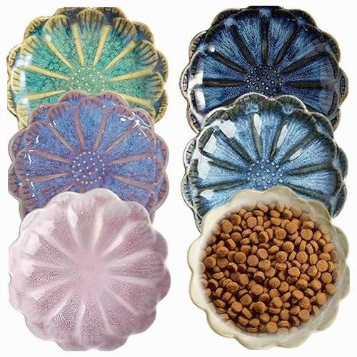 CAT BOWLS CERAMIC COLORFUL FLAT SET OF 6 PCS FOR HOME