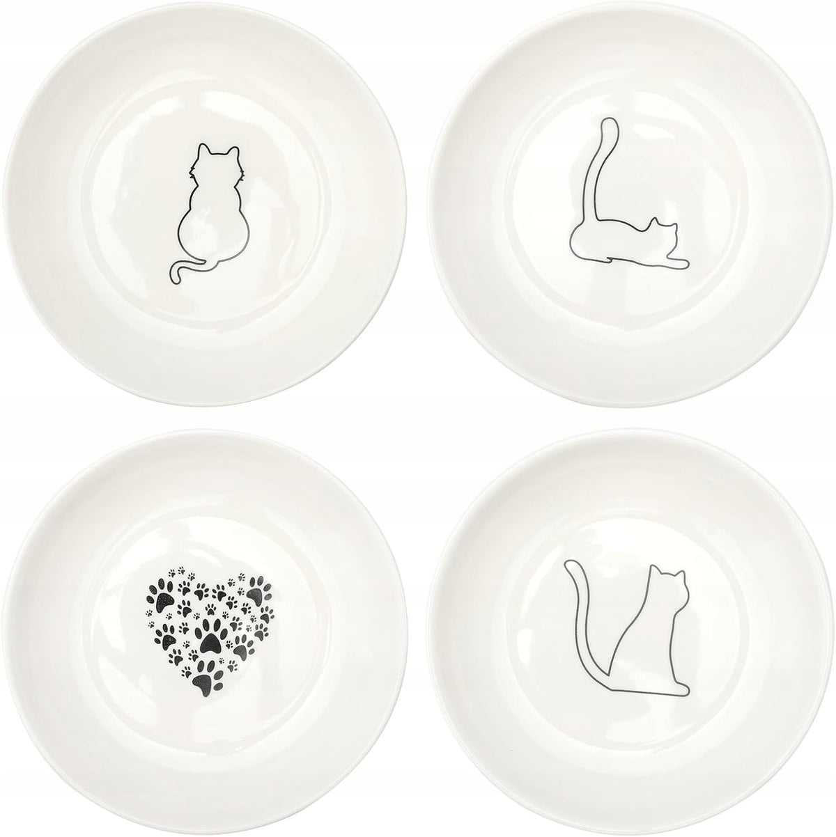 CAT BOWLS CERAMIC FLAT 4 PCS WHISKER FRIENDLY SET
