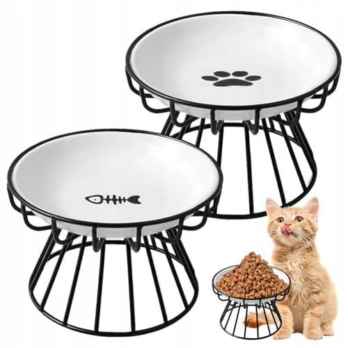 CAT BOWLS ELEVATED CERAMIC SET 2 METAL STAND FOR HOME Brand no brand