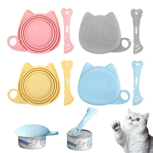 CAT CAN LIDS WITH SPOON PLASTIC SET OF 8 PIECES GIFT Manufacturer code SWC5908151139448