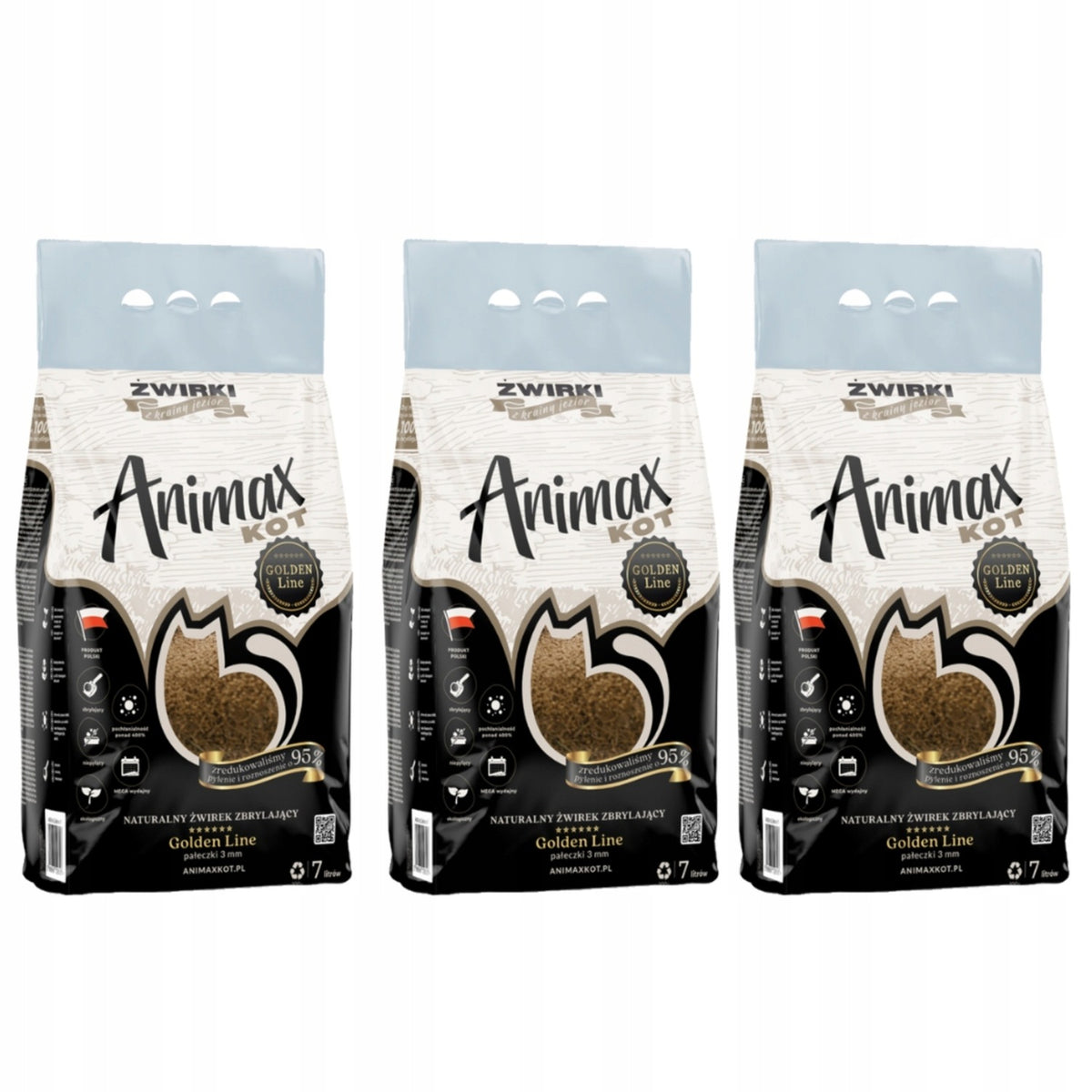 CAT CLUMPING LITTER 3MM GOLDEN LINE 3x7 LITERS for Long-Haired