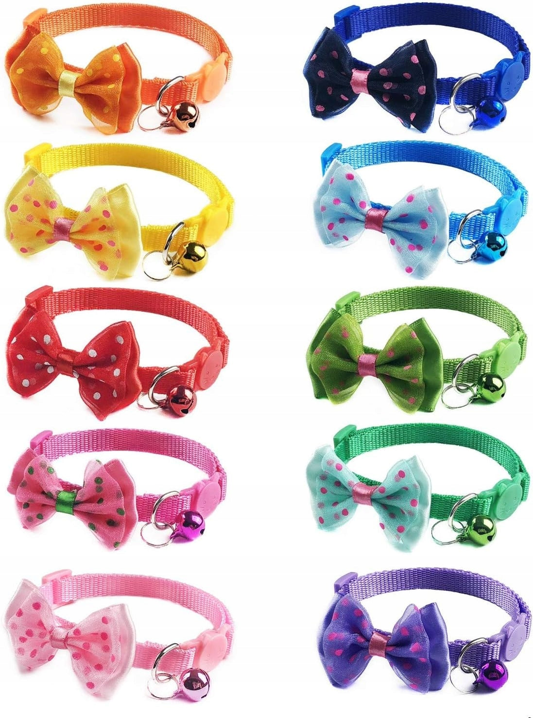 CAT COLLAR 10 PCS BELL BOW TIE TEAR-OFF BUCKLE