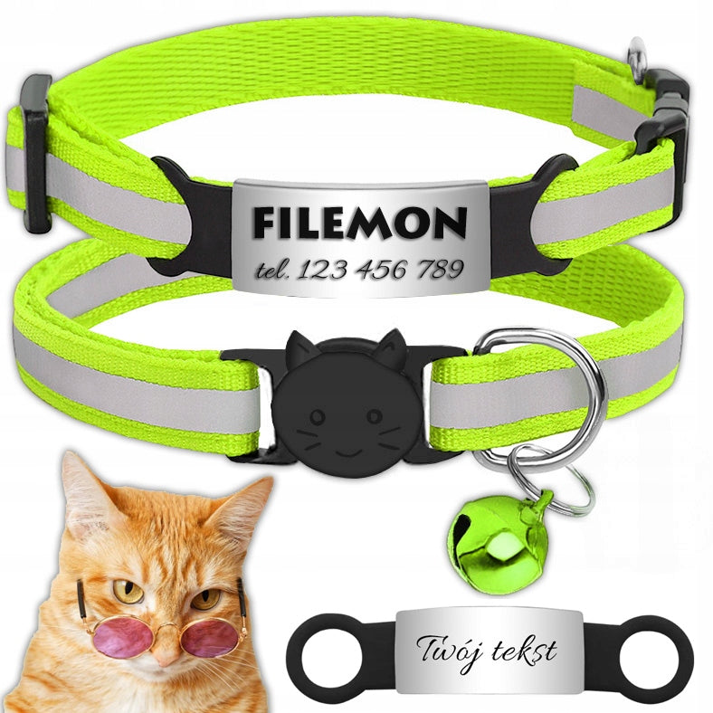 CAT COLLAR ADDRESS CARD REFLECTIVE INDETIFIER CAT DOG + ENGRAVING