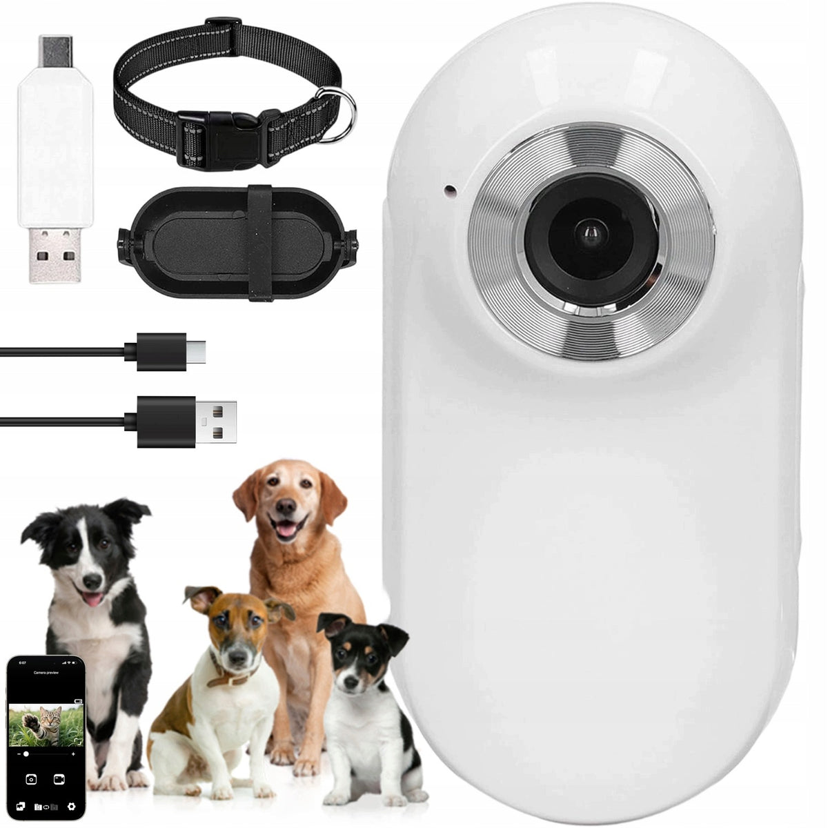 CAT COLLAR CAMERA 1080P WIDE ANGLE 170° LIGHT AVAILABLE PLAYBACK