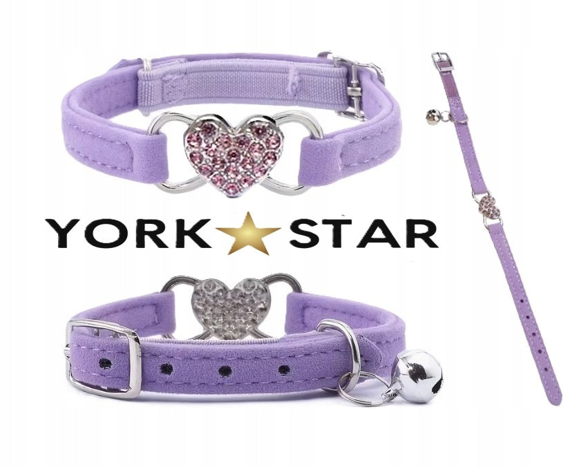 CAT COLLAR DOG YORK WITH HEART CRYSTALS DIAMONDS HEART PURPLE Manufacturer code NA