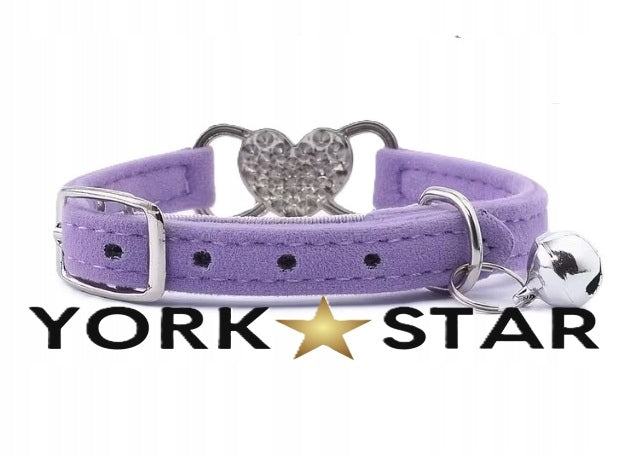 CAT COLLAR DOG YORK WITH HEART CRYSTALS DIAMONDS HEART PURPLE Packaging status original