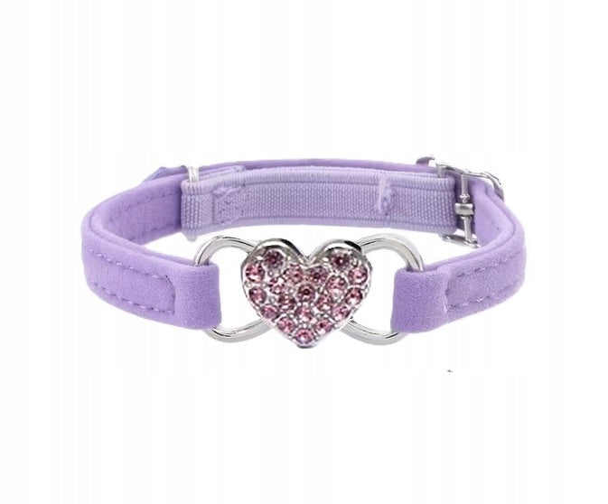 CAT COLLAR DOG YORK WITH HEART CRYSTALS DIAMONDS HEART PURPLE