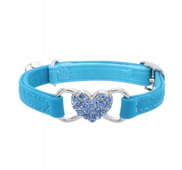 CAT COLLAR DOG YORK WITH HEART CRYSTALS DIAMONDS HEART VELOUR