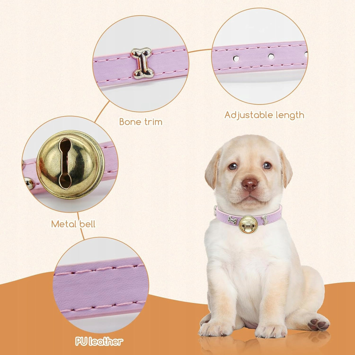 CAT COLLAR PU LEATHER ADJUSTABLE 24-32 CM PINK BELL Manufacturer code OBROŻA KOT SKÓRA PU REGULOWANA DZWONEK R