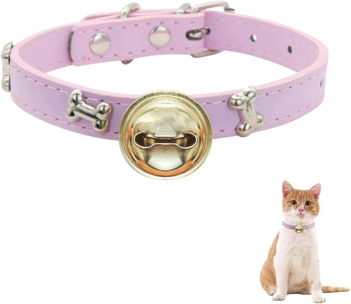 CAT COLLAR PU LEATHER ADJUSTABLE 24-32 CM PINK BELL
