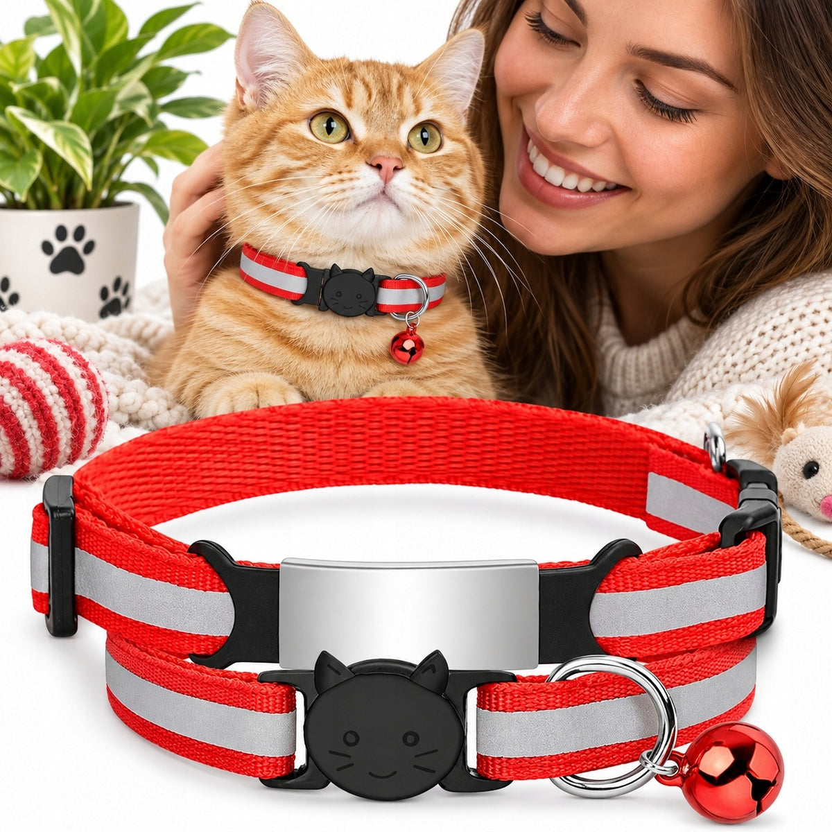 CAT COLLAR REVERSE REFLECTIVE ADDRESS CARD WITH ENGRAVING