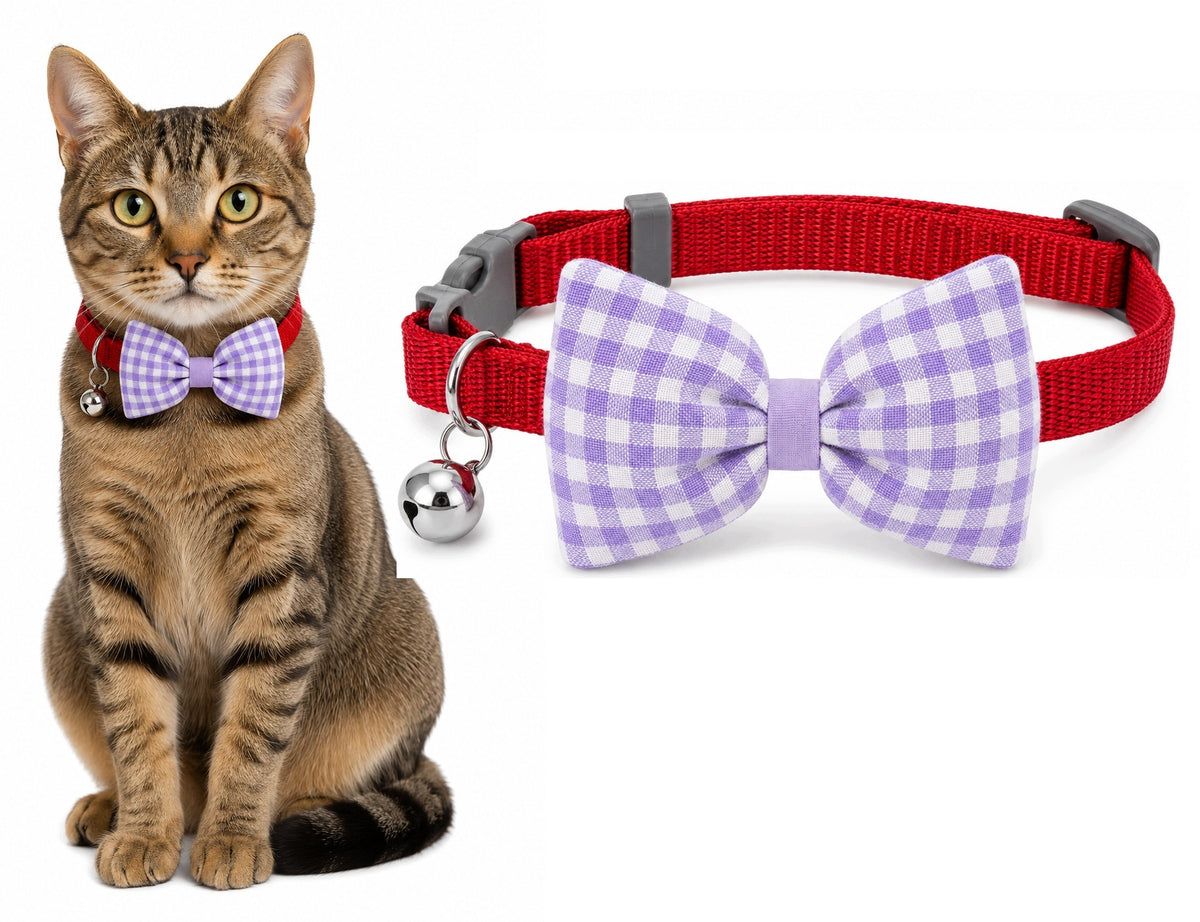 CAT COLLAR WITH BELL AND BOW MATERIAL ADJUSTABLE NECK CIRCUMFERENCE