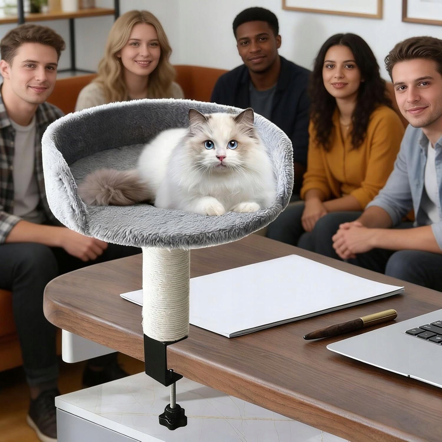 CAT DESK BED GREY SISAL POST IRON FRAME Product width 25 cm