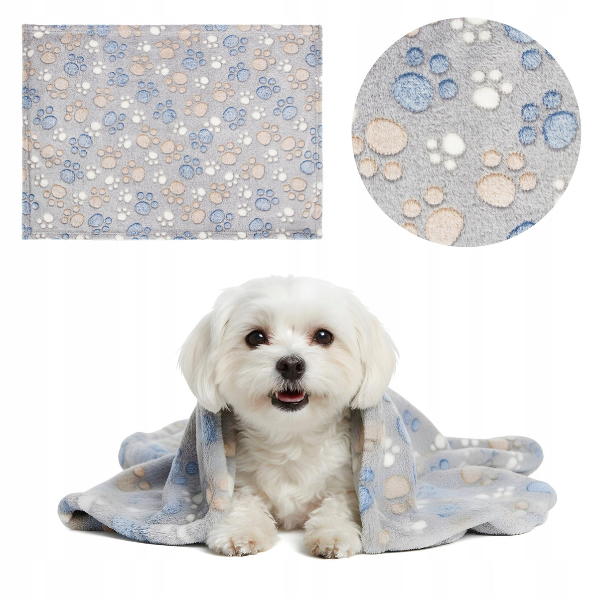CAT DOG BLANKET SOFT FLEECE 70x50 CM BLANKET FOR BED GREY PAWS