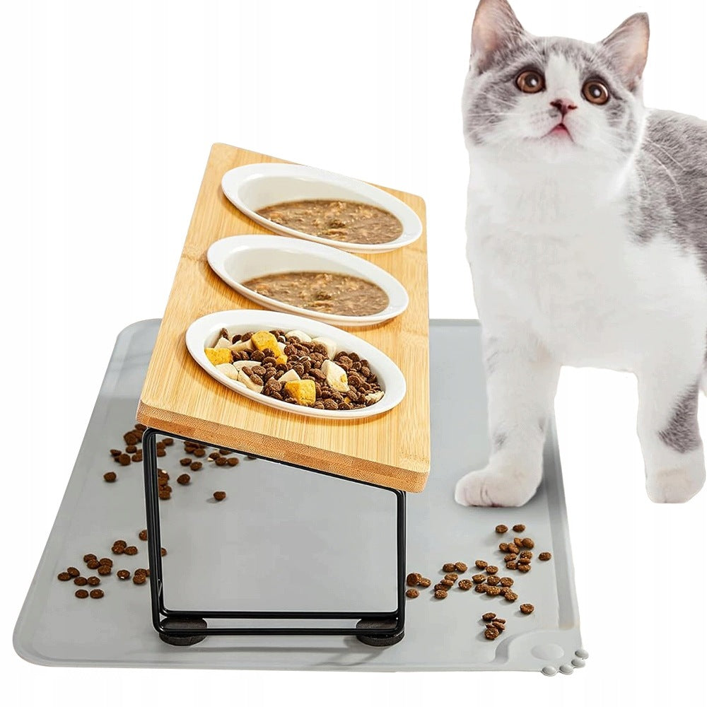 CAT DOG BOWL 15 DEGREE SET 3 CERAMIC BOWLS HIGH QUALITY